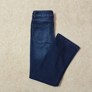 Tahari Women Dark Wash Flare Leg Jeans Size 6 28 Split Hem Stretch